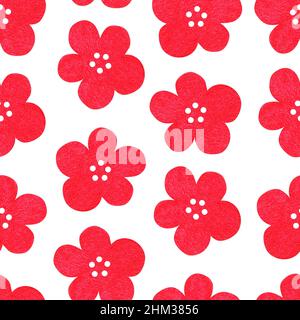 Motif de fleurs rouges sans couture. Illustration aquarelle vintage. Isolé sur un fond blanc. Pour votre conception. Banque D'Images