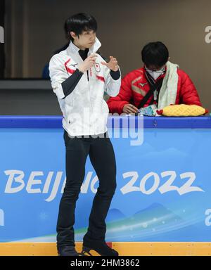 Pékin, Chine.7th févr. 2022.Hanyu Yuzuru, du Japon, s'entraîne au stade Capital Indoor de Beijing, capitale de la Chine, le 7 février 2022.Crédit : CAO CAN/Xinhua/Alay Live News Banque D'Images