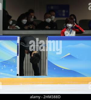 Pékin, Chine.7th févr. 2022.Hanyu Yuzuru, du Japon, s'entraîne au stade Capital Indoor de Beijing, capitale de la Chine, le 7 février 2022.Crédit : CAO CAN/Xinhua/Alay Live News Banque D'Images