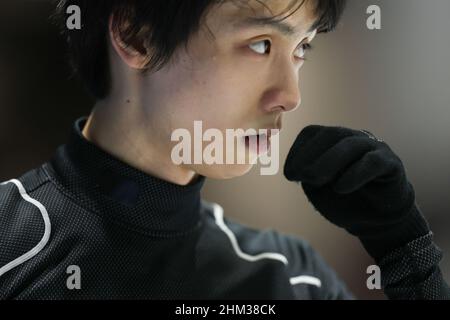 Pékin, Chine.7th févr. 2022.Hanyu Yuzuru, du Japon, s'entraîne au stade Capital Indoor de Beijing, capitale de la Chine, le 7 février 2022.Crédit : CAO CAN/Xinhua/Alay Live News Banque D'Images