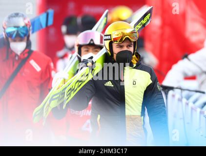 Zhangjiakou, Chine.07th févr. 2022.Jeux olympiques, ski nordique/combinaison, entraînement au Centre national de saut à ski.Johannes Rydzek d'Allemagne.Credit: Daniel Karmann/dpa/Alay Live News Banque D'Images