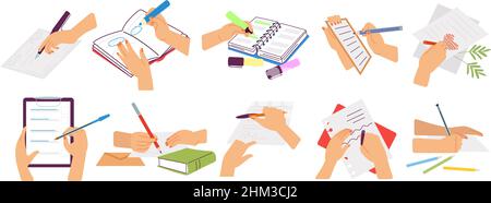 Planification de l'écriture à la main et lettres.Mains tenir le stylo et le crayon ne coche et les panneaux dans le papier note, documents signature et bloc-notes, vecteur décent Illustration de Vecteur