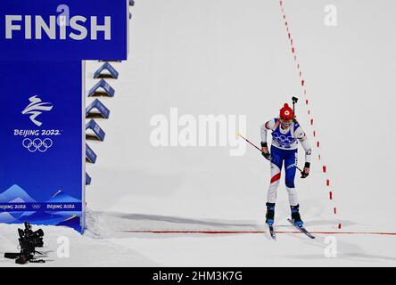 Zhangjiakou, Chine.07th févr. 2022.La biathlète tchèque Marketa Davidova à la fin de la course individuelle féminine de 15 kilomètres au centre national de ski de Zhangjiakou, en Chine, le 7 février 2022, lors des Jeux olympiques d'hiver de 2022.Crédit : Roman Vondrous/CTK photo/Alay Live News Banque D'Images