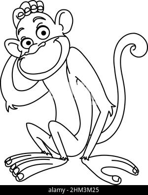 Décrit singe rayant sa tête de pensée.Page de coloriage d'illustration d'illustration vectorielle. Illustration de Vecteur