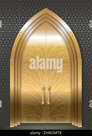 Golden door luxueux Palace dans le style oriental arabe.Graphiques vectoriels Illustration de Vecteur