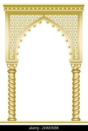 Arc doré avec colonnes torsadées dans le style arabe ou autre de l'est Illustration de Vecteur