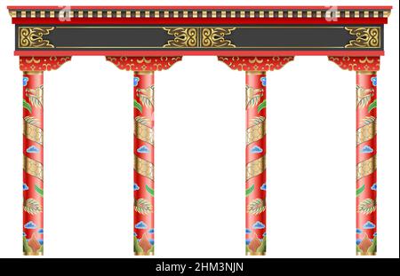 L'arche chinoise rouge de l'est.Architecture sculptée et colonnes classiques.Style chinois.Cadre architectural décoratif dans des graphiques vectoriels. Illustration de Vecteur