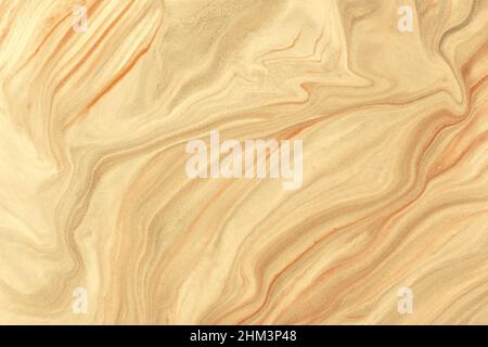 Abstrait fluide art fond beige clair et brun couleurs. Marbre liquide. Peinture acrylique sur toile avec dégradé de perles de sable et éclaboussures. Aquarelle Banque D'Images