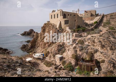 Maison privée, Cabo de Gata, Espagne, Arrecife de las sirenas à Cabo de gata, Almeria, Andalousie, Espagne. Banque D'Images