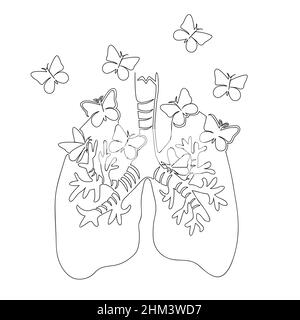 Facilité de respiration dans les poumons.Tracé sur une ligne.Illustration du vecteur de stock isolé Illustration de Vecteur