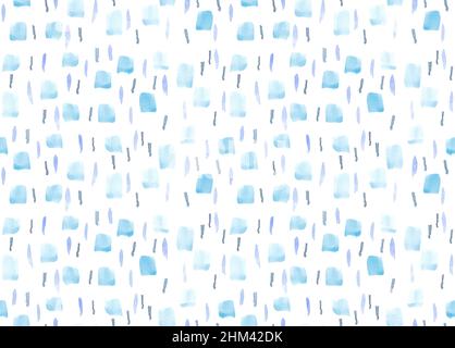 Dessin à la main bleu abstrait peinture aquarelle motif sans couture comme des coups de pinceau, des taches et des lignes bleus et violets Banque D'Images