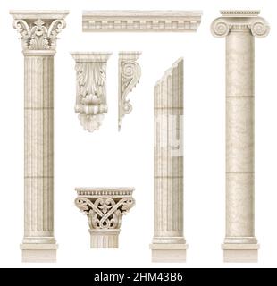 Colonnes classiques en marbre antique dans les graphiques vectoriels et dans différents styles Illustration de Vecteur