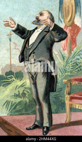 Portrait de Leon Gambetta (1838-1882) homme politique francais (avocat français et politicien républicain Leon Gambetta) Chromolithographie de la fin du 19eme siecle Collection privee Banque D'Images