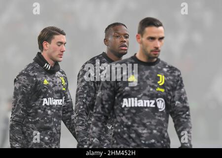 Denis Zakaria, du Juventus FC, se réchauffe lors de la série Un match de 2021/22 entre le Juventus FC et le Hellas Verona FC au stade Allianz le 06 février 2022 à Turin, Italie-photo ReporterTorino Banque D'Images