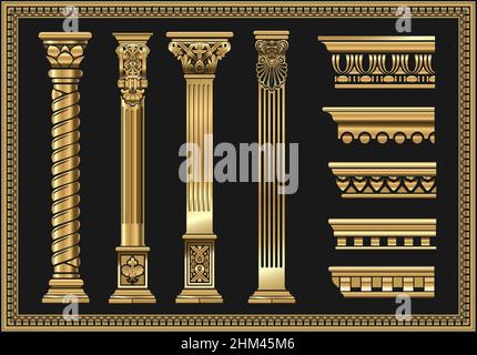 Coloration de contour des colonnes classiques.Ensemble de répétitions dans les graphiques vectoriels Illustration de Vecteur