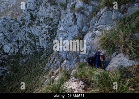Route directe vers Morro den Pelut, 1323 mètres (Puig Major), Escorca, Majorque, Iles Baléares, Espagne Banque D'Images