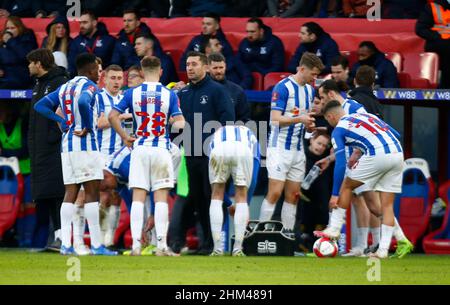 LONDRES, Royaume-Uni, FÉVRIER 05:Graeme Lee Manager de Hartlepool United ayant des mots pendant la coupe FA quatrième tour entre Crystal Palace et Hartlep Banque D'Images