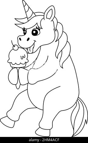 Licorne manger crème glacée coloriage page isolé Illustration de Vecteur