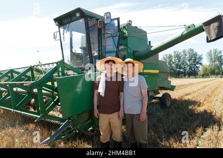 Réaliser une récolte mécanisée dans les champs des agriculteurs Banque D'Images