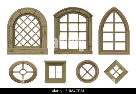 Ensemble de textures de fenêtres en bois vintage .graphiques vectoriels.Portes et entrées encadrant le Moyen-âge Illustration de Vecteur