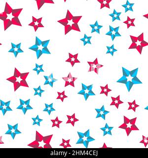 Étoiles roses et bleues sur fond blanc.Pour le tissu, les vêtements pour bébés, le fond, le textile, le papier d'emballage et autres décorations.Motif vectoriel sans couture Illustration de Vecteur