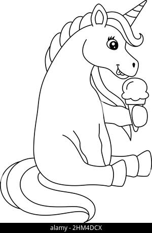 Licorne manger crème glacée coloriage page isolé Illustration de Vecteur