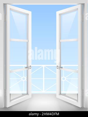 Portes ouvertes en bois blanc Classic avec verre transparent.Graphiques vectoriels Illustration de Vecteur