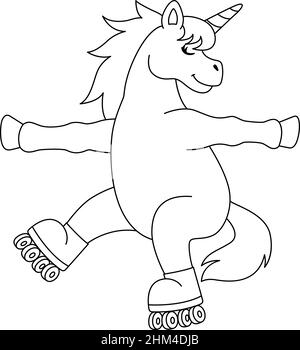 UNICORN Roller Skating coloriage page isolé Illustration de Vecteur