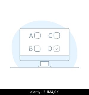 Questionnaire en ligne.PC de bureau avec liste de contrôle du questionnaire en ligne à l'écran Illustration de Vecteur