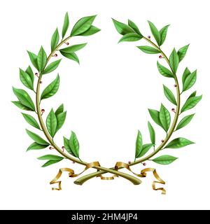 Graphiques vectoriels.Couronne de Laurier vert antique réaliste vintage gagnant.Modèle isolé Illustration de Vecteur
