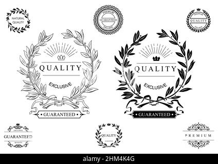 Jeu de joints classiques, emblèmes et couronnes de composition ronde.Signes et symboles des certificats de qualité.Graphiques vectoriels Illustration de Vecteur