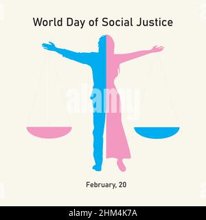 Une silhouette de femme et d'homme tenant une balance.Concept de la Journée mondiale de la justice.Illustration vectorielle Illustration de Vecteur