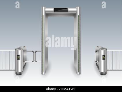 Commandes du détecteur de métal du cadre du portail et tourniquets métalliques pour l'aéroport ou les douanes.Graphiques vectoriels Illustration de Vecteur