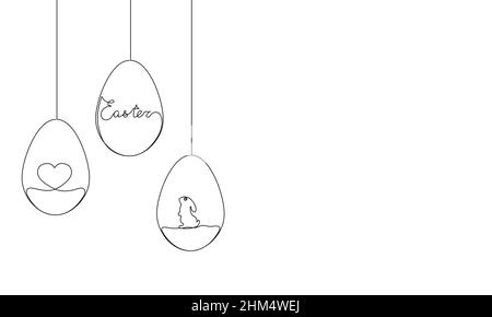 Motif Pâques.Œufs de Pâques continus d'une seule ligne.Illustration vectorielle pour affiche, carte, bannière et autre. Illustration de Vecteur