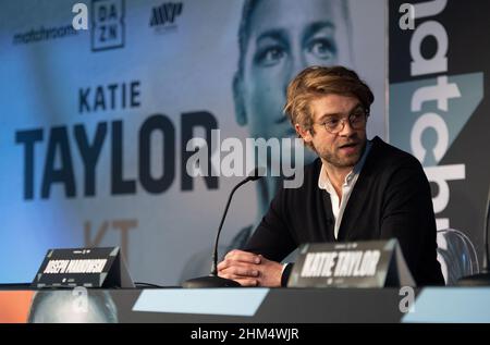 The Leadenhall Building, Royaume-Uni.07th févr. 2022.Joseph Markowski EVP, DAZN lors de la conférence de presse avant le combat Katie Taylor / Amanda Serrano au Madison Square Gardens en avril 2022, à Landing quarante-deux, le Leadenhall Building, en Angleterre, le 7 février 2022.Photo d'Alan Stanford.Crédit : Prime Media Images/Alamy Live News Banque D'Images