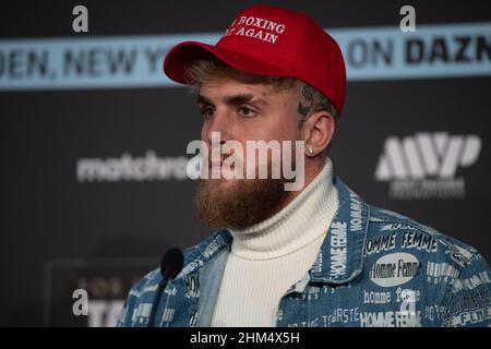 The Leadenhall Building, Royaume-Uni.07th févr. 2022.Jake Paul co-fondateur de Most Matious Promotions, boxer professionnel et créateur de contenu lors de la conférence de presse avant le combat Katie Taylor v Amanda Serrano à Madison Square Gardens en avril 2022, à Landing quarante-deux, le Leadenhall Building, en Angleterre, le 7 février 2022.Photo d'Alan Stanford.Crédit : Prime Media Images/Alamy Live News Banque D'Images