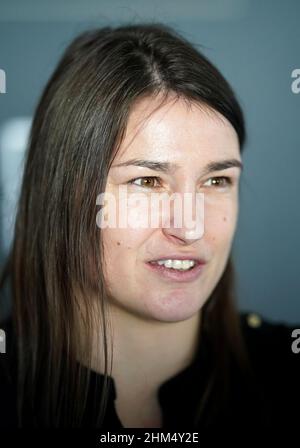 Boxeur Katie Taylor lors d'une conférence de presse au Leadenhall Building, Londres.Date de la photo: Lundi 7 février 2022. Banque D'Images