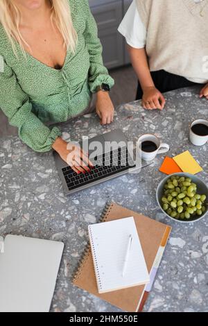 Vue en grand angle des femmes utilisant un ordinateur portable Banque D'Images