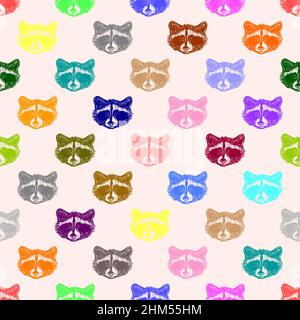 Motif de ratons laveurs colorés dessinés à la main sur un fond beige pour un imprimé et un motif.Illustration vectorielle. Illustration de Vecteur