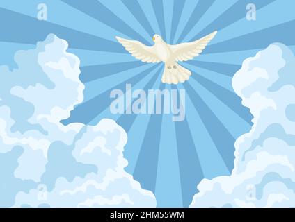 Illustration chrétienne du ciel avec nuages et croix.Bonne image de Pâques. Illustration de Vecteur