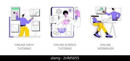 Kit d'illustrations vectorielles abstraites d'apprentissage personnalisées.Tutorat en ligne en mathématiques et sciences, atelier en ligne, homeschooling, plate-forme éducative, cours vidéo,métaphore du résumé de la classe maître. Illustration de Vecteur