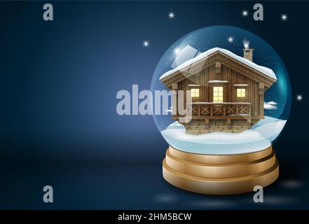 Boule de Noël en cristal avec une petite maison Illustration de Vecteur