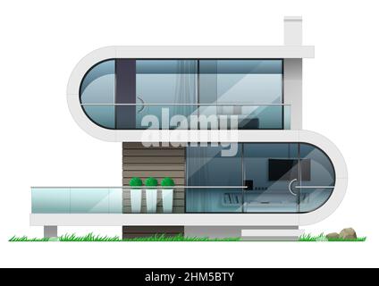 Façade d'une maison moderne futuriste Illustration de Vecteur