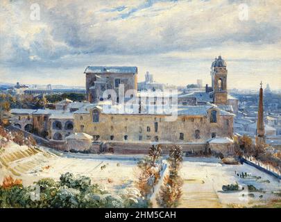 Santa Trinità dei Monti dans la neige par l'artiste français André Giroux (1801-1879), huile sur papier sur toile, 1825/30 Banque D'Images