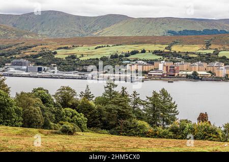 Base sous-marine nucléaire de Clyde HMNB à côté de la gare Loch à Faslane, Argyll & Bute, Écosse, Royaume-Uni Banque D'Images