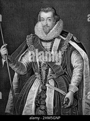 Portrait de Robert Cecil, 1st comte de Salisbury (c1563-c1612) - gravure, 19th siècle Banque D'Images