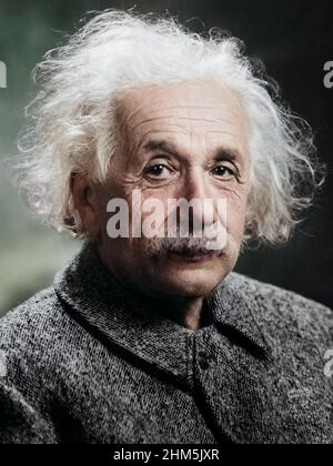 Le génie Albert Einstein (1879-1955) portrait. Photographie d'Orren Jack Turner, Princeton, N.J. 1947. Photo colorisée. Banque D'Images