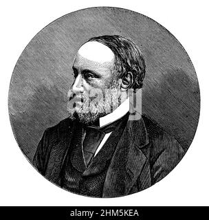 Portrait de James Prescott Joule (1818-1889) - gravure historique 01 Banque D'Images