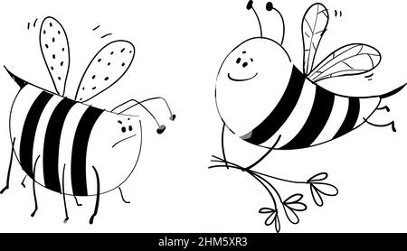 Angry Bee couple dans l'amour présentant des fleurs Illustration de Vecteur