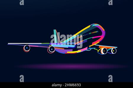 Résumé avion, avion passager, avion commercial de peintures multicolores.Mise en plan colorée.Illustration vectorielle des peintures Illustration de Vecteur